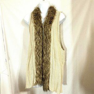 BKE Cream Ivory Faux Fur Open Front Cardigan Sweat